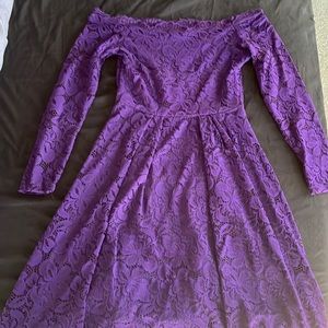 Purple lace off shoulder cocktail dress